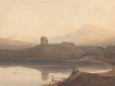 Llanberis-sjøen, med slottet Dolbadern av John Varley
