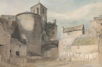 Befestet inngang til en walisisk bys østport i Caernarvon, ca. 1802. av John Varley I