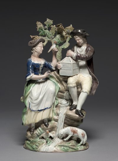 Gruppe med fuglebur, laget av Staffordshire Factory, ca. 1770 av John Voyez