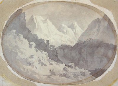 Alpine Scene (grå vask over grafitt på papir) av John Warwick Smith