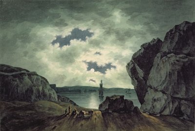 Bay Scene i måneskinn av John Warwick Smith
