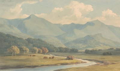 Carnedd Llewelyn og Carnedd David, Carnarvonshire, sett over elven Ogwen av John Warwick Smith