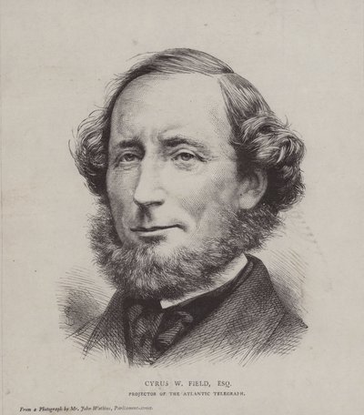Cyrus West Field , amerikansk finansmann involvert i å legge den første transatlantiske telegrafkabelen i 1858 av John Watkins