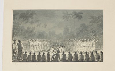 5: A Night Dance by Men, in Hapaee, fra en serie akvareller som illustrerer Captain Cooks siste reise, ca. 1773-84 av John Webber