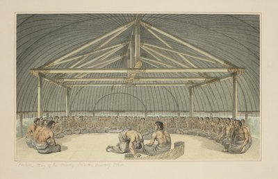 7: Poulaho, kongen av de vennlige øyene, drikker Kava, fra en serie akvareller som illustrerer Captain Cooks siste reise, ca. 1773-84 av John Webber