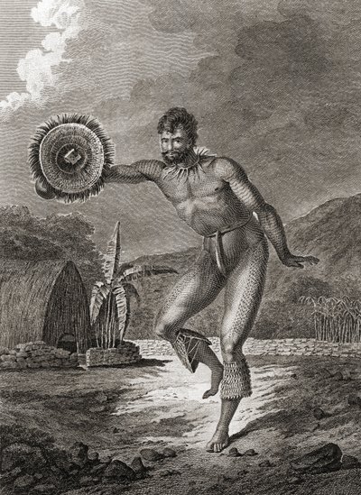En tatovert danser i tradisjonell drakt, Hawaii, 1778 av John Webber