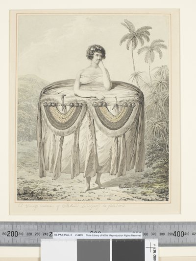 F.12 En ung kvinne fra Otaheite som bringer en gave, ca. 1773-84 (akvarell) av John Webber