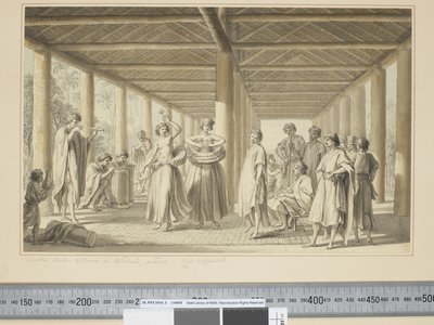 F.14 En annen scene, en dans i Otaheite, eksteriør, ca. 1773-84 (akvarell) av John Webber
