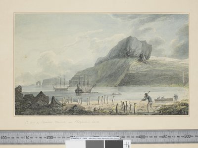 F.1 En utsikt over Christmas Harbour i Kerguelen's Land, ca. 1773-84 (akvarell- og trykkgraveringer) av John Webber