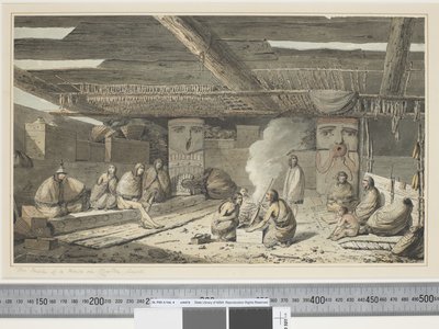 F.24 The Inside of a House in Nootka Sound, ca. 1773-84 (akvarell) av John Webber