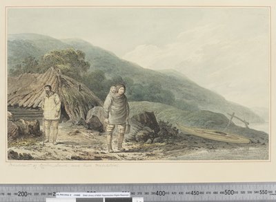 F.33 Innbyggere i Norton Sound og deres boliger, ca. 1773-84 (akvarell) av John Webber