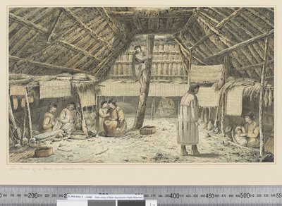 F.34 Innsiden av et hus i Oonalashka, ca. 1773-84 (akvarell) av John Webber
