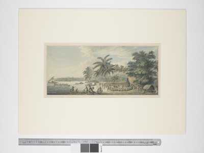 F.3 A view at Anamooka, ca. 1773-84 (akvarell- og trykkgraveringer) av John Webber