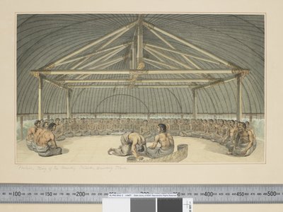 F.7 Poulaho, kongen av de vennlige øyene, drikker Kava, ca. 1773-84 (akvarell) av John Webber