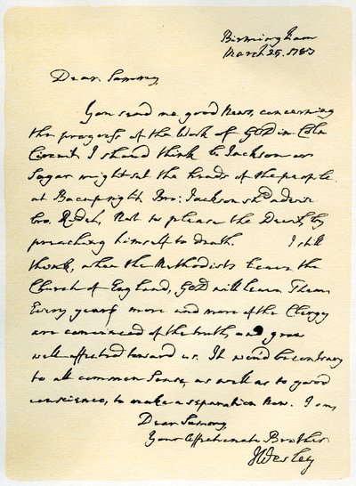 Brev fra John Wesley til Samuel Bradburn, 25. mars 1783. av John Wesley