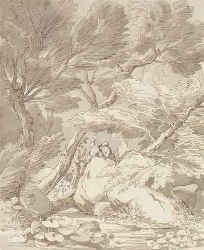 Figurer på en Rocky River Bank i Canonteign, Devon av John White Abbott
