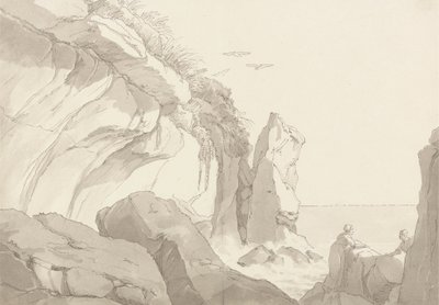 The Warren Near Exmouth, Devon: Figures on Rocks at the Sea's Edge av John White Abbott