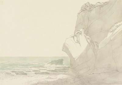The Warren nær Exmouth, Devon: Steep Cliffs Rising at Right, Sea and Rocky Shore til venstre av John White Abbott