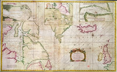 Kart over hav og sund som viser muligheten for en nordvestpassasje mellom Hudson Bay og Sørsjøen av John Wigate