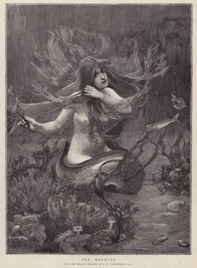 Havfruen (litho) av John William (after) Waterhouse