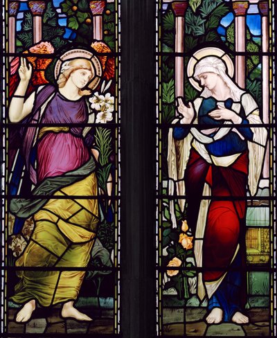 Bebudelsen, ca. 1885 (farget glass) av John William Brown