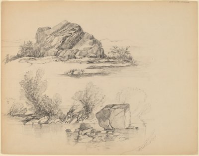 Steiner langs en innsjø [recto] av John William Casilear