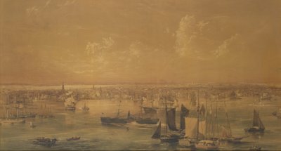 New York fra East River, 1852 (vask, gouache og grafitt) av John William Hill