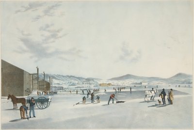 Rockland Lake - Cutting Ice. Utsikt fra nordøst, pub. 1849 av John William Hill