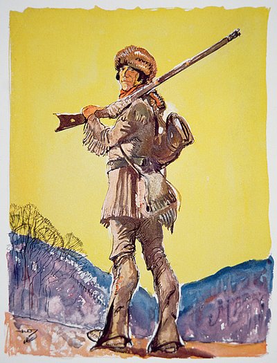 Davy Crockett (farge litho) av John William Jr. Thomason