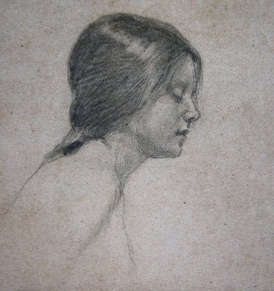 Head of a Young Girl, ca. 1880 (blyant på papir) av John William Waterhouse