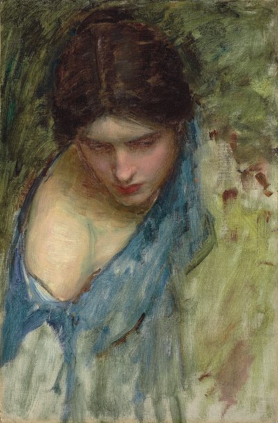 Nymphs Finding the Head of Orpheus: en skisse av nymfen til venstre av John William Waterhouse
