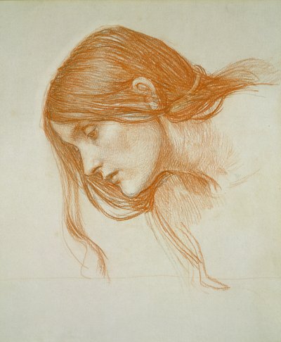Studie av et jentehode (rødt kritt på papir) av John William Waterhouse