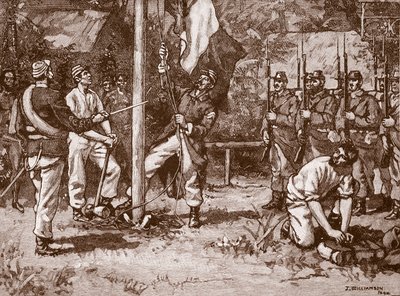 Heiser det franske flagget i de nye Hebridene, 1886, illustrasjon fra 