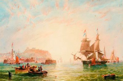 En handelsbrigg og andre fartøyer utenfor inngangen til Scarborough av John Wilson Carmichael