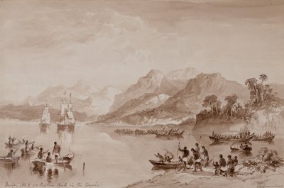 Design nr. 2 for Captain Cook in the Tropics (akvarell) av John Wilson Carmichael