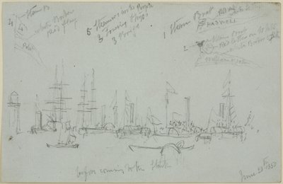 Havnescene (blyant på papir (grå)) av John Wilson Carmichael