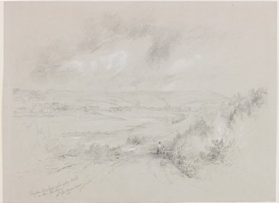 Haydon Bridge, Langley Castle in the Distance (bc og blyant på papir) av John Wilson Carmichael