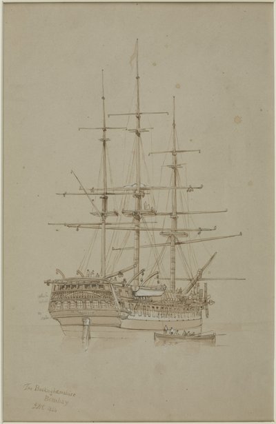 The Buckinghamshire, Bombay (blyant og akvarell (monokrom) på papir (grå)) av John Wilson Carmichael