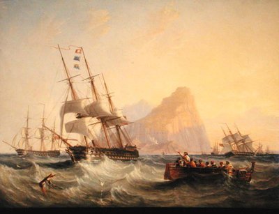 Krigsskip under seil ved Gibraltar av John Wilson Carmichael