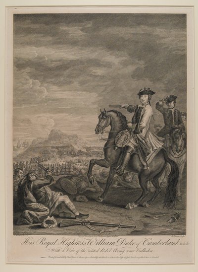 H.R.H. William (1721-65) hertug av Cumberland med utsikt over den styrtede hæren nær Culloden, 1746, utgitt av B. Baron, 1747 av John Wootton