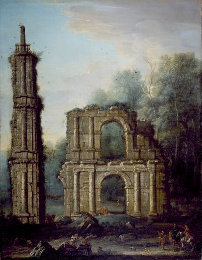 Ruinene av Holdenby Castle, Northamptonshire, ca. 1735-45 (olje på lerret) av John Wootton