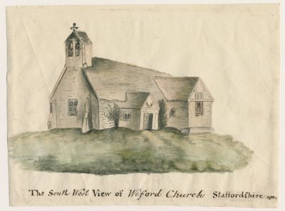 Weeford Church: vannfargemaleri, 1782 av John Wright