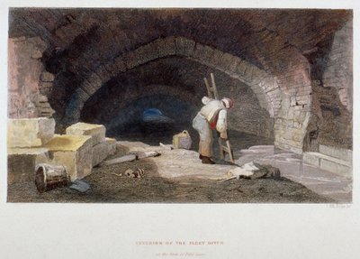 Interiør i Fleet Ditch på baksiden av Field Lane, City of London, 1851. av John Wykeham Archer