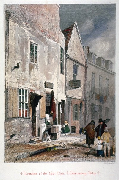Utsikt over rester av østporten til Abbey of St Saviour, Bermondsey, London, 1851 av John Wykeham Archer