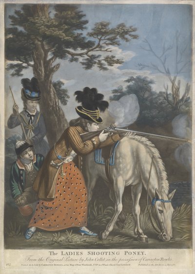 The Ladies Shooting Poney, 1780 (håndfarget mezzotint på vevd papir) av John after Collet