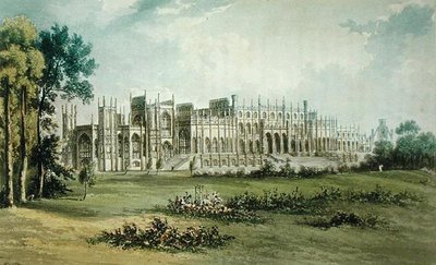 Eaton Hall, West of Garden Front, fra Ackermanns Repository of Arts, utgitt ca. 1826 (se også 182260) av John after Gendall