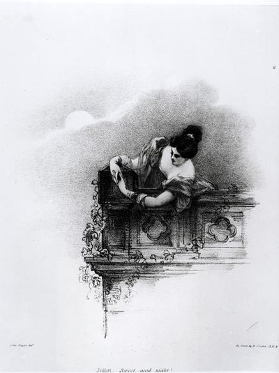 Fanny Kemble (1809-93) som Juliet, Sweet Good Night, gravert av Richard James Lane (1800-72) av John after Hayter