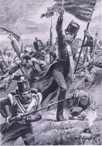 Fremrykningen av Light Division ved Alma, 20. september 1854, illustrasjon fra 'British Battles on Land and Sea' av John de Walton