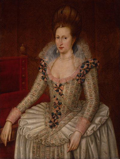 Dronning Anne av Danmark, ca. 1605 (olje på panel) av John de the Elder (attr. to) Critz