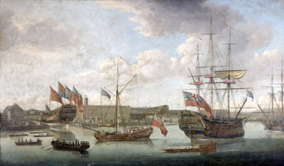 Lansering ved Deptford Dockyard, ca. 1750 av John the Elder Cleveley